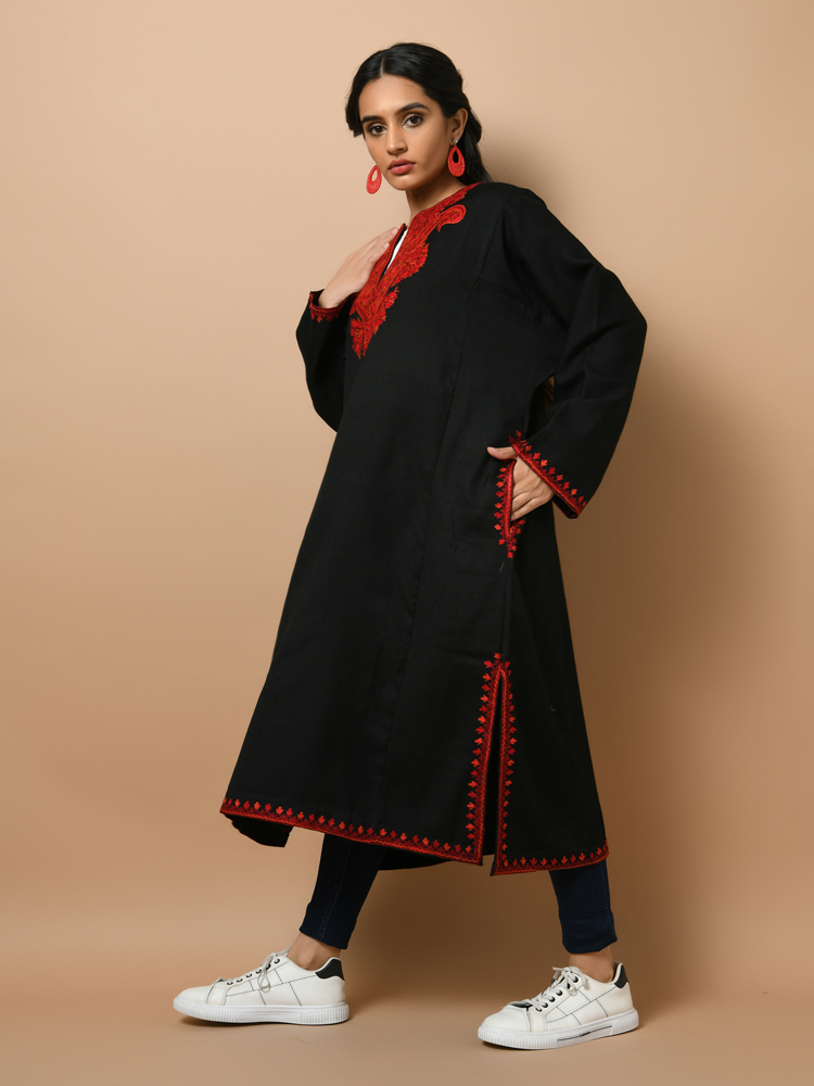 Black & Red Hand Embroidery Wool Phiran