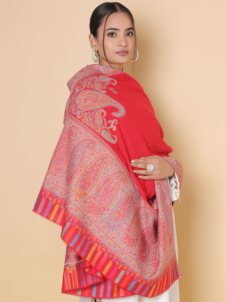 Kani Dordaar Wool Shawl - Crimson Red