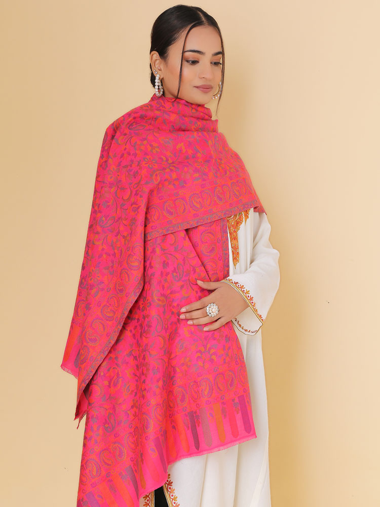 Kani Weave Wool Shawl - Fuchsia Pink