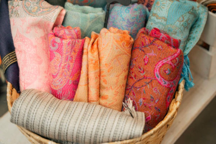 A gift basket of pashmina shawls