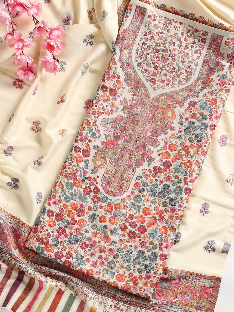 Kani Floral Wool Silk Suit Set - Cream White
